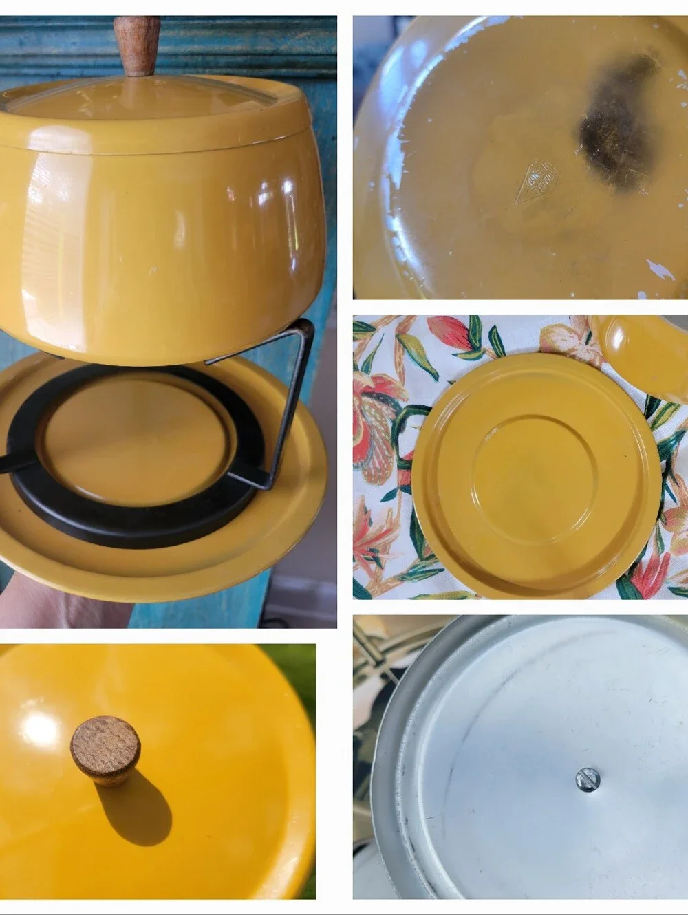 Fondue Pot Bundle Vintage Yellow Fondue Pot Forks Skewers Cookbook